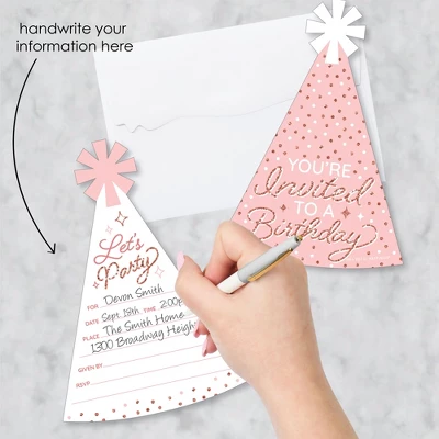 Big Dot Of Happiness Pink Rose Gold Birthday - Shaped Fill-In Invitations - Happy Birthday Party Invitation Cards With Envelopes - Set Of 12 1 Big Dot Of Happiness Pink Rose Gold Birthday - Shaped Fill-In Invitations - Happy Birthday Party Invitation Cards With Envelopes - Set Of 12