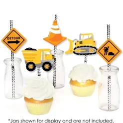 Big Dot Of Happiness Dig It - Construction Party Zone - Paper Straw Decor - Baby Shower Or Birthday Party Striped Decorative Straws - Set Of 24 -Aurora Party Sales GUEST 8d5ed53b c733 4b10 af5a 3217746a70a1