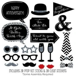 Big Dot Of Happiness Wedding Anniversary - Photo Booth Props Kit - 20 Count