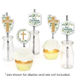 Big Dot Of Happiness First Communion Elegant Cross - Paper Straw Decor - Religious Party Striped Decorative Straws - Set Of 24 -Aurora Party Sales GUEST 907fba32 95ed 4959 9ab4 19425dcf1672
