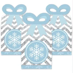 Big Dot Of Happiness Winter Wonderland - Square Favor Gift Boxes - Snowflake Holiday Party And Winter Wedding Bow Boxes - Set Of 12