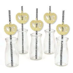 Big Dot Of Happiness Gold Glitter NYC Apple Party Straws - No-Mess Real Glitter Cut-Outs And Decorative New York City Party Paper Straws - Set Of 24