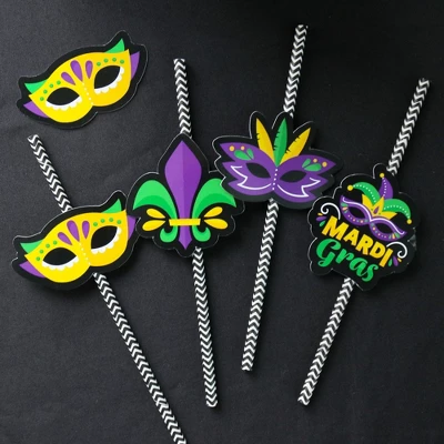 Big Dot Of Happiness Colorful Mardi Gras Mask - Paper Straw Decor - Masquerade Party Striped Decorative Straws - Set Of 24 5 Big Dot Of Happiness Colorful Mardi Gras Mask - Paper Straw Decor - Masquerade Party Striped Decorative Straws - Set Of 24 - Image 5