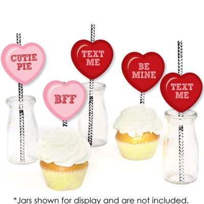 Big Dot Of Happiness Conversation Hearts Paper Straw Decor - Valentine's Day Party Striped Decorative Straws - Set Of 24 3 Big Dot Of Happiness Conversation Hearts Paper Straw Decor - Valentine's Day Party Striped Decorative Straws - Set Of 24 - Image 3