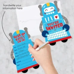 Big Dot Of Happiness Gear Up Robots - Shaped Fill-In Invitations - Birthday Party Or Baby Shower Invitation Cards With Envelopes - Set Of 12