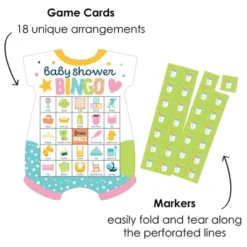 Big Dot Of Happiness Colorful Baby Shower - Picture Bingo Cards And Markers - Baby Shower Shaped Bingo Game - Set Of 18