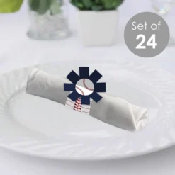Big Dot Of Happiness Batter Up - Baseball - Baby Shower Or Birthday Party Paper Napkin Holder - Napkin Rings - Set Of 24
