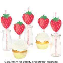 Big Dot Of Happiness Berry Sweet Strawberry - Paper Straw Decor - Fruit Themed Birthday Party Or Baby Shower Striped Decorative Straws - Set Of 24 -Aurora Party Sales GUEST 9a35e44b c51d 489d 8770 d7f43aa197dd