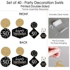 Big Dot Of Happiness Adult 50th Birthday - Gold - Birthday Party Hanging Decor - Party Decoration Swirls - Set Of 40 -Aurora Party Sales GUEST 9ab69204 7c08 45fc 80fc 2683cf1d8512