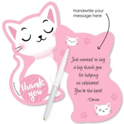 Big Dot Of Happiness Purr-fect Kitty Cat - Shaped Thank You Cards - Kitten Baby Shower Birthday Party Thank You Note Cards With Envelopes - Set Of 12