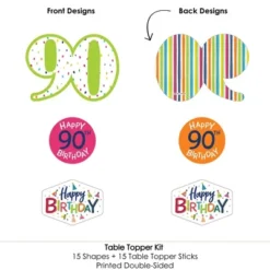 Big Dot Of Happiness 90th Birthday - Cheerful Happy Birthday - Colorful Ninetieth Birthday Party Centerpiece Sticks - Table Toppers - Set Of 15 -Aurora Party Sales GUEST 9c3ae830 8271 43ef bef0 983c9dd6340e