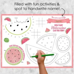 Big Dot Of Happiness Sweet Watermelon - Paper Birthday Party Coloring Sheets - Activity Placemats - Set Of 16