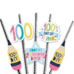 Big Dot Of Happiness Happy 100th Day Of School - Paper Straw Decor -100 Days Party Striped Decorative Straws - Set Of 24 -Aurora Party Sales GUEST 9db44a0b e7bb 4853 8eb0 ca68f2024675