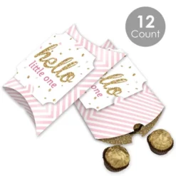 Big Dot Of Happiness Hello Little One - Pink And Gold - Favor Gift Boxes - Girl Baby Shower Large Pillow Boxes - Set Of 12
