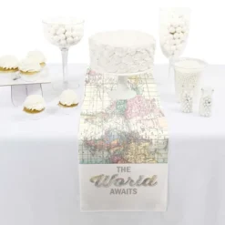 Big Dot Of Happiness World Awaits - Petite Travel Themed Party Paper Table Runner - 12 X 60 Inches