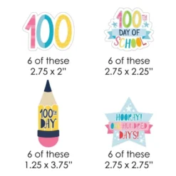 Big Dot Of Happiness Happy 100th Day Of School - Paper Straw Decor -100 Days Party Striped Decorative Straws - Set Of 24