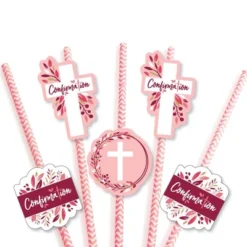 Big Dot Of Happiness Confirmation Pink Elegant Cross - Paper Straw Decor - Girl Religious Party Striped Decorative Straws - Set Of 24 -Aurora Party Sales GUEST a2e70827 debc 4ce0 81bd 0f707c68b1d0