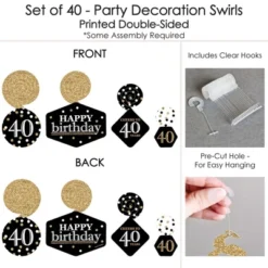 Big Dot Of Happiness Adult 40th Birthday - Gold - Birthday Party Hanging Decor - Party Decoration Swirls - Set Of 40 -Aurora Party Sales GUEST a32d6dfd d1af 43d3 abbe d4182938a792