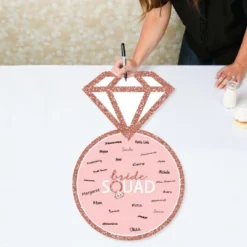 Big Dot Of Happiness Bride Squad - Ring Guest Book Sign - Rose Gold Bridal Shower Or Bachelorette Party Guestbook Alternative - Signature Mat