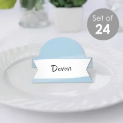 Big Dot Of Happiness Dusty Blue Elegantly Simple - Guest Party Favors Tent Buffet Card - Table Setting Name Place Cards - Set Of 24
