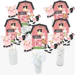 Big Dot Of Happiness Girl Farm Animals - Pink Barnyard Baby Shower Or Birthday Party Centerpiece Sticks - Table Toppers - Set Of 15