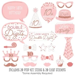 Big Dot Of Happiness 10th Pink Rose Gold Birthday - Happy Birthday Party Photo Booth Props Kit - 20 Count
