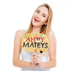 Big Dot Of Happiness Funny Pirate Ship Adventures - Skull Birthday Party Photo Booth Props Kit - 10 Piece