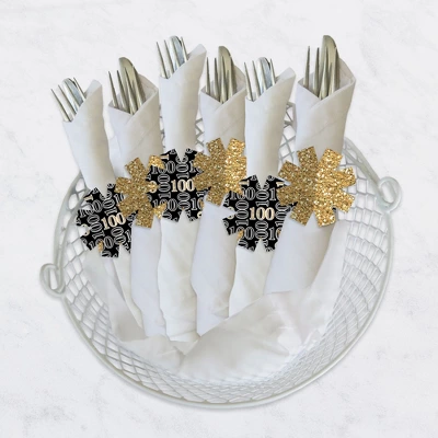 Big Dot Of Happiness Adult 100th Birthday - Gold - Birthday Party Paper Napkin Holder - Napkin Rings - Set Of 24 2 Big Dot Of Happiness Adult 100th Birthday - Gold - Birthday Party Paper Napkin Holder - Napkin Rings - Set Of 24 - Image 2