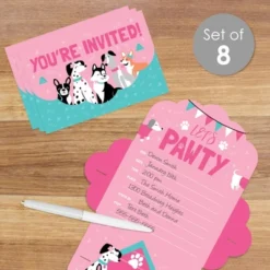 Big Dot Of Happiness Pawty Like A Puppy Girl - Fill-In Cards - Pink Dog Baby Shower Or Birthday Party Fold And Send Invitations - Set Of 8