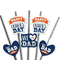 Big Dot Of Happiness Happy Father's Day - Paper Straw Decor - We Love Dad Party Striped Decorative Straws - Set Of 24 -Aurora Party Sales GUEST addf8e75 1d1d 42b1 84a5 ca398f881fbd