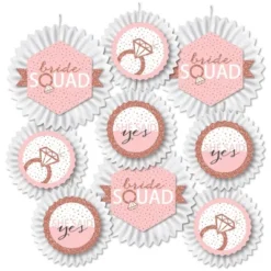 Big Dot Of Happiness Bride Squad - Hanging Rose Gold Bridal Shower Or Bachelorette Party Tissue Decoration Kit - Paper Fans - Set Of 9