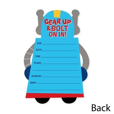 Big Dot Of Happiness Gear Up Robots - Shaped Fill-In Invitations - Birthday Party Or Baby Shower Invitation Cards With Envelopes - Set Of 12 3 Big Dot Of Happiness Gear Up Robots - Shaped Fill-In Invitations - Birthday Party Or Baby Shower Invitation Cards With Envelopes - Set Of 12 - Image 3