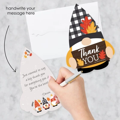 Big Dot Of Happiness Fall Gnomes - Shaped Thank You Cards - Autumn Harvest Party Thank You Note Cards With Envelopes - Set Of 12 1 Big Dot Of Happiness Fall Gnomes - Shaped Thank You Cards - Autumn Harvest Party Thank You Note Cards With Envelopes - Set Of 12