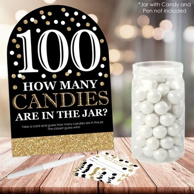Big Dot Of Happiness Adult 100th Birthday - Gold - How Many Candies Birthday Party Game - 1 Stand And 40 Cards - Candy Guessing Game 1 Big Dot Of Happiness Adult 100th Birthday - Gold - How Many Candies Birthday Party Game - 1 Stand And 40 Cards - Candy Guessing Game