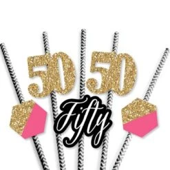 Big Dot Of Happiness Chic 50th Birthday - Pink, Black And Gold Paper Straw Decor - Birthday Party Striped Decorative Straws - Set Of 24 7 Big Dot Of Happiness Chic 50th Birthday - Pink, Black And Gold Paper Straw Decor - Birthday Party Striped Decorative Straws - Set Of 24 -Aurora Party Sales GUEST af8fe7d7 de8c 4987 9247 70b80ba378e0