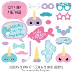 Big Dot Of Happiness Narwhal Girl - Under The Sea Baby Shower Or Birthday Party Photo Booth Props Kit - 20 Count