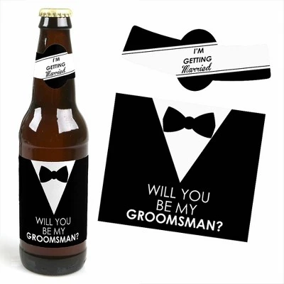 Big Dot Of Happiness Suit Up - Will You Be My Groomsman Decorations For Men - 6 Beer Bottle Label Stickers And 1 Carrier 2 Big Dot Of Happiness Suit Up - Will You Be My Groomsman Decorations For Men - 6 Beer Bottle Label Stickers And 1 Carrier - Image 2