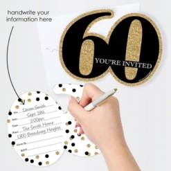 Big Dot Of Happiness Adult 60th Birthday - Gold - Shaped Fill-In Invitations - Birthday Party Invitation Cards With Envelopes - Set Of 12