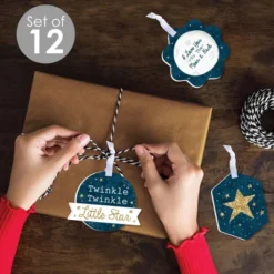 Big Dot Of Happiness Twinkle Twinkle Little Star - Assorted Hanging Baby Shower Or Birthday Party Favor Tags - Gift Tag Toppers - Set Of 12