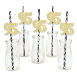 Big Dot Of Happiness Gold Glitter 95 Party Straws - No-Mess Real Gold Glitter Cut-Out Numbers & Decorative 95th Birthday Party Paper Straws - 24 Ct