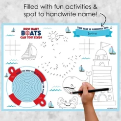 Big Dot Of Happiness Ahoy It's A Boy - Paper Nautical Baby Shower Coloring Sheets - Activity Placemats - Set Of 16
