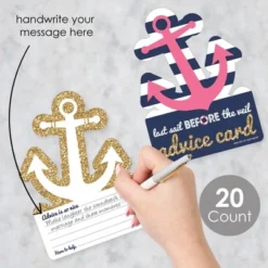 Big Dot Of Happiness Last Sail Before The Veil - Anchor Wish Card Nautical Bachelorette Party Activities - Shaped Advice Cards Game - Set Of 20