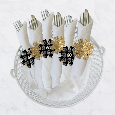 Big Dot Of Happiness Adult 60th Birthday - Gold - Birthday Party Paper Napkin Holder - Napkin Rings - Set Of 24 2 Big Dot Of Happiness Adult 60th Birthday - Gold - Birthday Party Paper Napkin Holder - Napkin Rings - Set Of 24 - Image 2