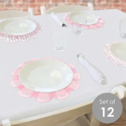 Big Dot Of Happiness Pink Stripes - Simple Party Round Table Decorations - Paper Chargers - Place Setting For 12