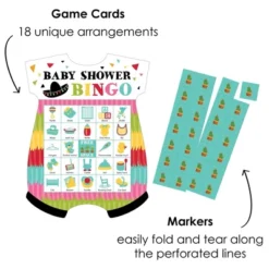 Big Dot Of Happiness Let's Fiesta - Picture Bingo Cards And Markers - Baby Shower Shaped Bingo Game - Set Of 18