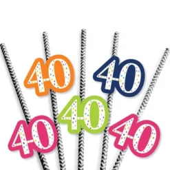 Big Dot Of Happiness 40th Birthday - Cheerful Happy Birthday - Paper Straw Decor - Fortieth Birthday Party Striped Decorative Straws - Set Of 24 -Aurora Party Sales GUEST b869f10f 839c 4fb7 a0de 7cef576739ef