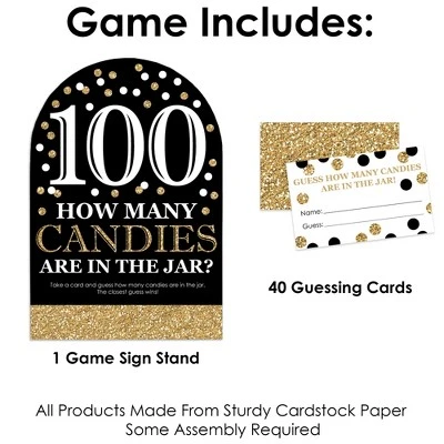Big Dot Of Happiness Adult 100th Birthday - Gold - How Many Candies Birthday Party Game - 1 Stand And 40 Cards - Candy Guessing Game 2 Big Dot Of Happiness Adult 100th Birthday - Gold - How Many Candies Birthday Party Game - 1 Stand And 40 Cards - Candy Guessing Game - Image 2