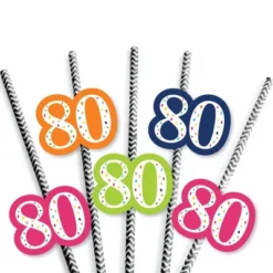 Big Dot Of Happiness 80th Birthday - Cheerful Happy Birthday - Paper Straw Decor - Colorful Eightieth Birthday Striped Decorative Straws - Set Of 24 -Aurora Party Sales GUEST bacaaaef 8e58 47aa 9243 871297a278d2