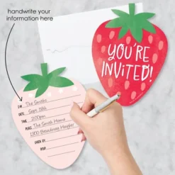 Big Dot Of Happiness Berry Sweet Strawberry - Shaped Fill-In - Fruit Themed Birthday Party Or Baby Shower Invitation Cards With Envelopes 12 Ct