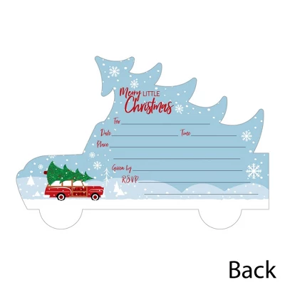 Big Dot Of Happiness Merry Little Christmas Tree - Shaped Fill-in Invitations - Red Truck Christmas Party Invitation Cards With Envelopes - Set Of 12 2 Big Dot Of Happiness Merry Little Christmas Tree - Shaped Fill-in Invitations - Red Truck Christmas Party Invitation Cards With Envelopes - Set Of 12 - Image 2